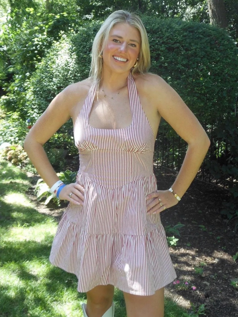 Striped Halter Summer Dress - Red and White